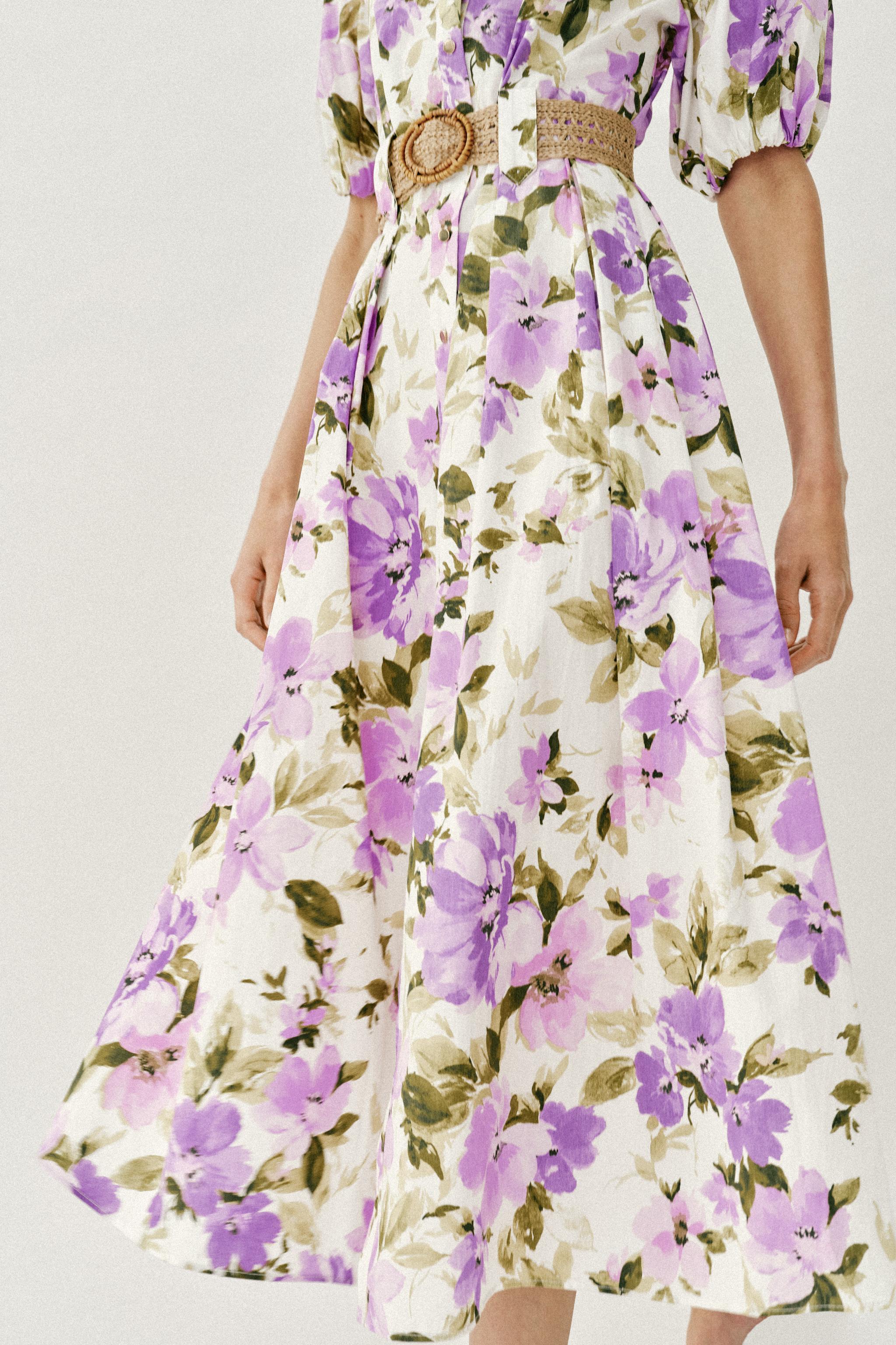 ROBE MI-LONGUE CEINTURE IMPRIMÉ FLORAL